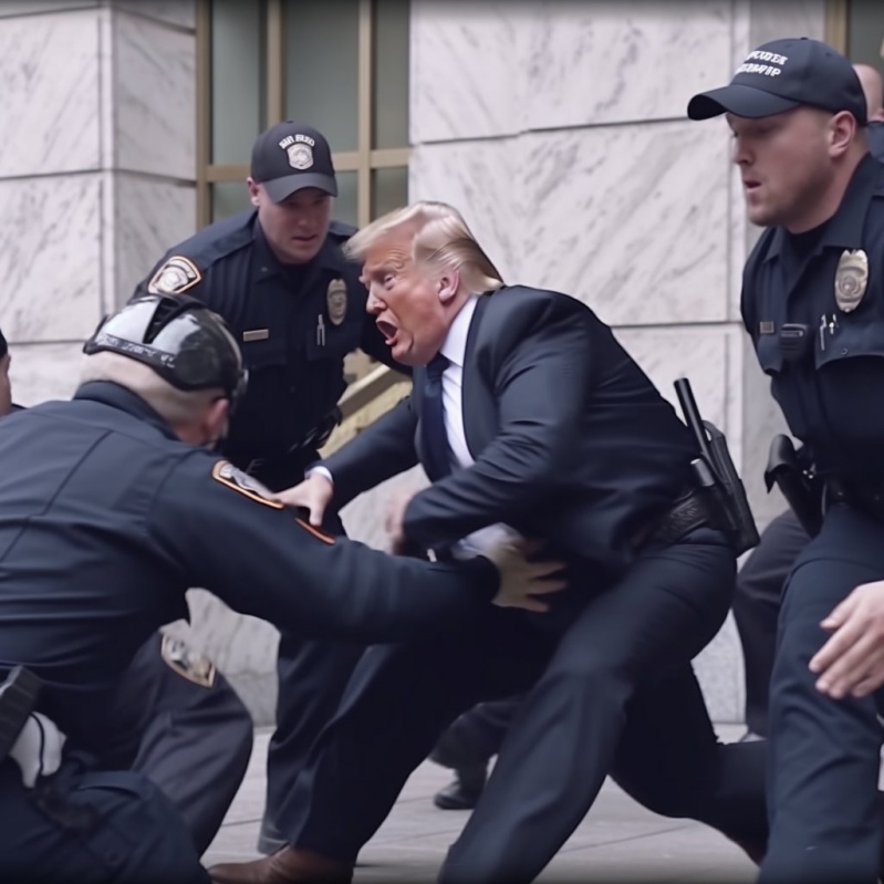 This AI generated image of Trump falling down stairs while being arrested was viewed nearly 5 million times 