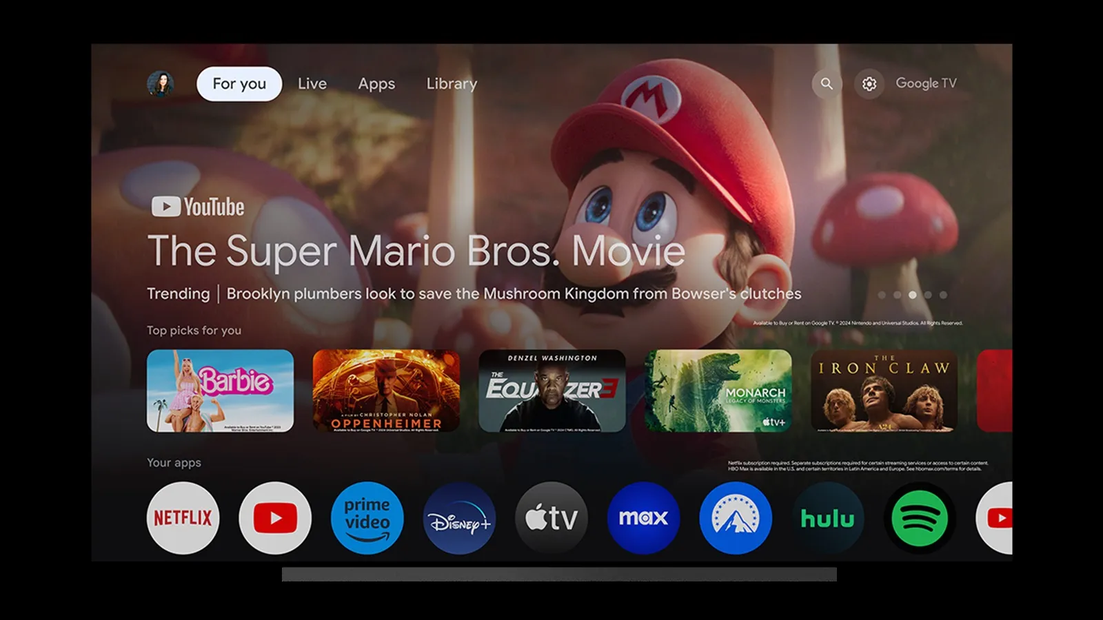Google TV update declutters home screen with circular icons in 'Your apps'  row