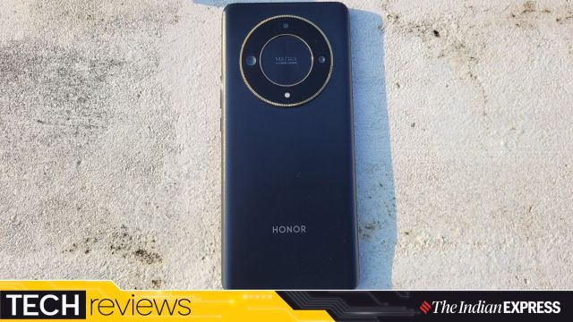 The read of the Midnight Black variant of the Honor X9b features a bluish-black colour and a camera island that may divide opinion. (Sethu Pradeep / Express photo)