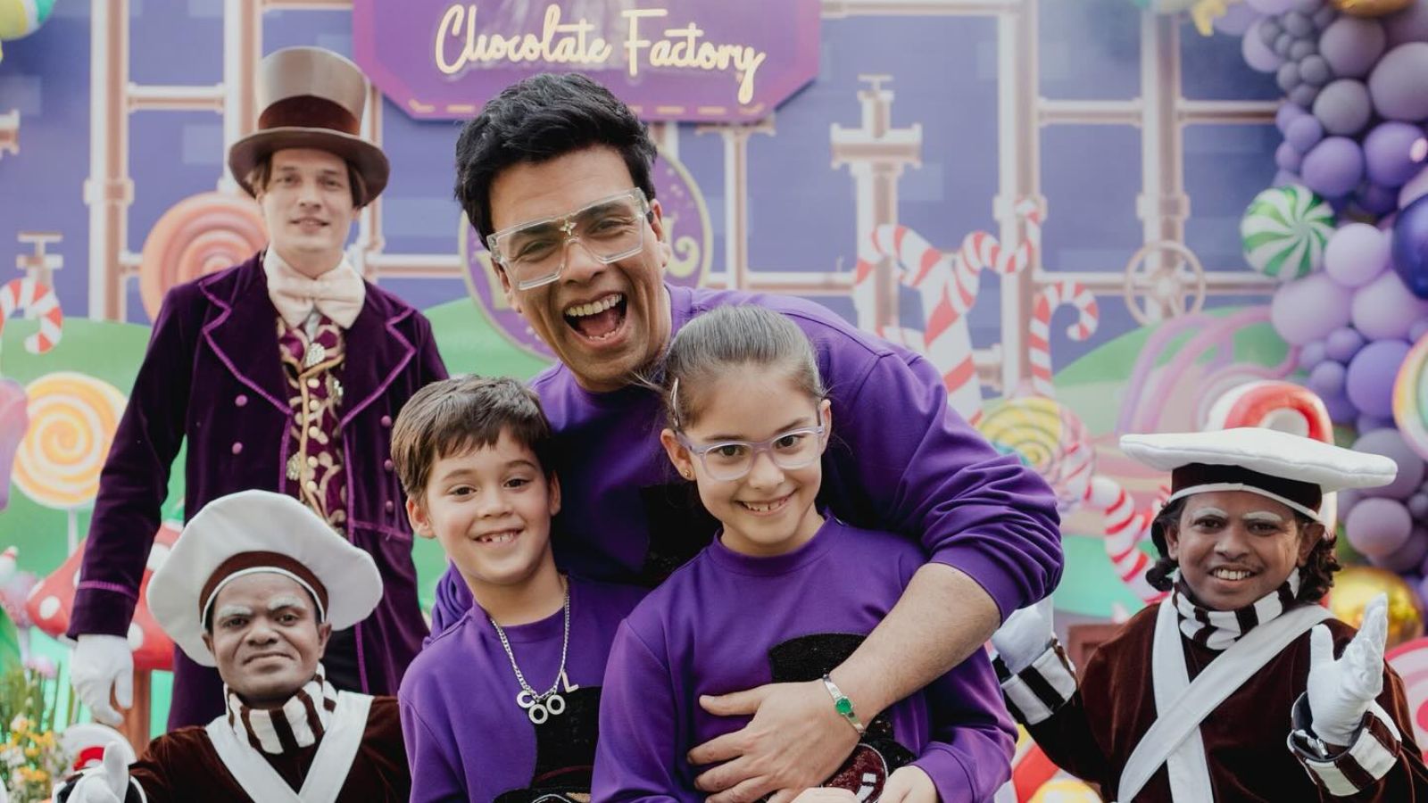 Karan Johar with his kids Yash and Roohi at their 7th birthday bash