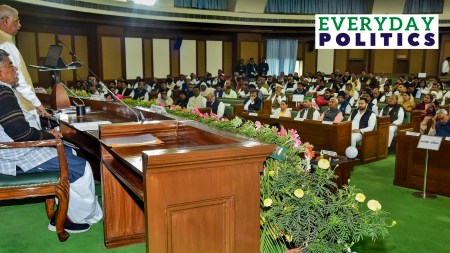 Bihar Governor Rajendra Vishwanath Arlekar addresses joint sitting of both Houses during the first day of Budget session of State Assembly, in Patna, Monday, Feb. 12, 2024. The floor test of the Bihar CM Nitish Kumar-led government is also scheduled to be held on Monday.