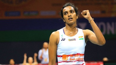 PV Sindhu in action against Koreas Sung Ji Hyun during Womens Singles match at the Yonex India Open Superseries 2017 badminton tournament in New Delhi on Saturday. EXPRESS PHOTO BY PRAVEEN KHANNA 01 04 2017.