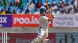 India's Sarfaraz Khan plays a shot during the 4th day of the 3rd cricket Test match between India and England, at Niranjan Shah Stadium, in Rajkot. (PTI)