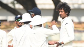 Tamil Nadu's captain R Sai Kishore led from the front with a 5-wicket haul to dismiss Saurashtra for 183 at the SNR College grounds