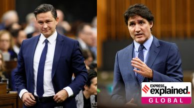 Canada's Leader of Opposition Pierre Poilievre and Prime Minister Justin Trudeau speak during Question Period in the House of Commons on Parliament Hill in Ottawa, Ontario, Canada February 14, 2024.