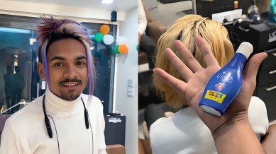 Hairstylist uses ujala to dye client's hair