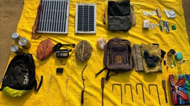 According to the police officials, the seized items includes pitthus (bags), explosive materials, wire bundles, IED battery, detonators, hooks for claymore mines, solar panels and Naxal literature etc.