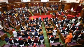 Budget session, Budhget day 2, Uttar Pradesh Legislative Assembly, Legislative Assembly Proceedings, demise of two sitting MLAs, Yogi Adityanath condolence, who is Manvendra Singh, indian express news