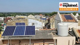 Electricity rules amendments: A view of residential rooftops with solar panels installed at Modhera village, Gujarat.