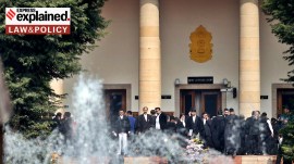 Lawyers during the Judgement on Article 370 of the Constitution at the Supreme court in New Delhi.