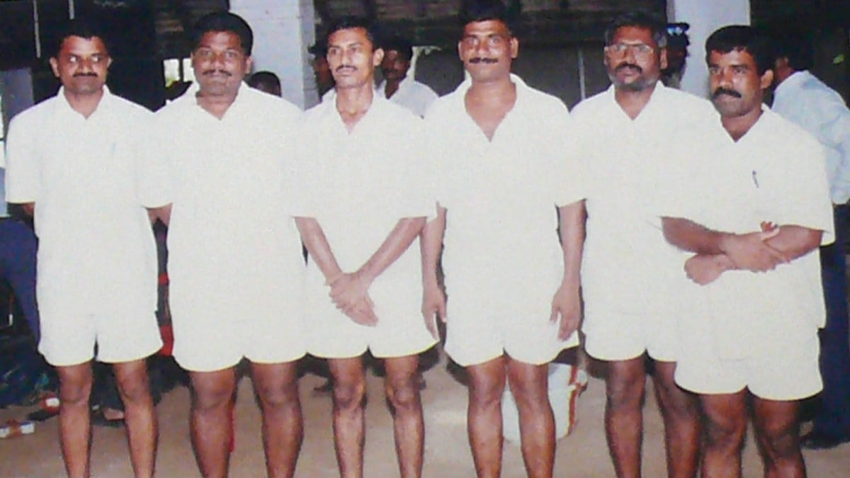Santhan alias T Suthendiraraja (second from right) is a Sri Lankan national and was one of the seven persons set free by the Supreme Court in 2022 after they served over 20 years of jail term in connection with the killing of the former prime minister near here in 1991.