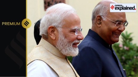 Prime Minister Narendra Modi with former president Ram Nath Kovind, who is also the head of the One Nation, One Election committee. (Express Archive)