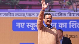 delhi cm Arvind kejriwal inaugurates swimming pool, delhi new school foundation stone, indoor swiming pools, delhi govt school facilities, AAP education work, Lok Sabha elections 2024, indian express news