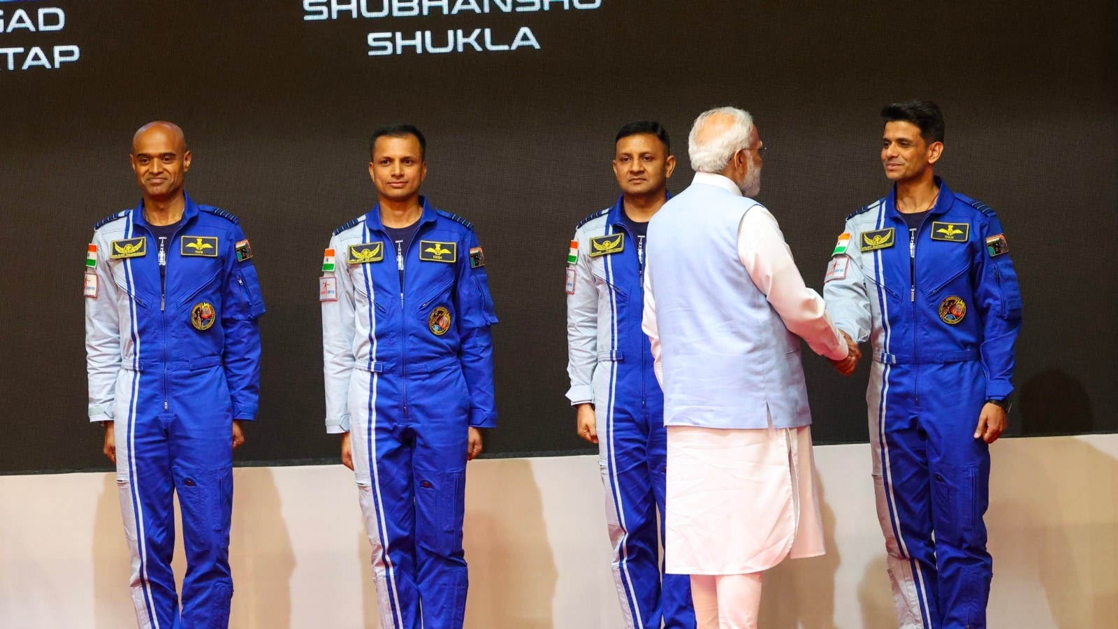 Gaganyaan: Group Captains Prashanth Balakrishnan Nair, Ajit Krishnan, Angad Pratap and Wing Commander Shubhanshu Shukla