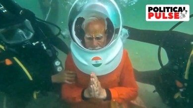 Prime Minister Narendra Modi enjoys scuba diving off the Arabian Sea coast near Dwarka, Gujarat, Feb. 25, 2024. (PTI)