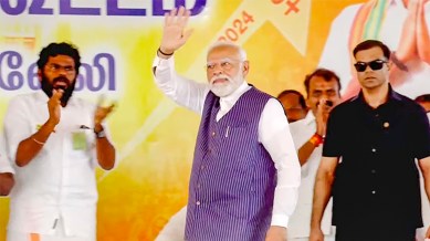 Prime Minister Narendra Modi during a public meeting, in Tirunelveli district, Wednesday, Feb. 28, 2024. (PTI)