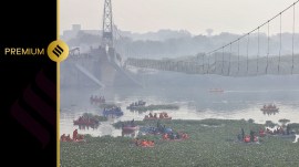 Rescuers at the Morbi bridge collapse site on October 31, 2022 and Motnath lake (above) in Harni after the January 18 boat capsize. (File Photo)