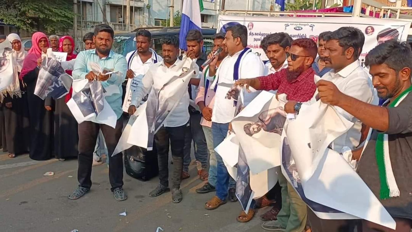 Members of the Tamilaga Makkal Jananayaga Katchi staged protests in Tamil Nadu on Wednesday against the yet-to-be-released film 'Amaran'. (KMS Tmjk-Media/Facebook)