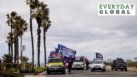 Supporters of Republican presidential candidate and former U.S. President Donald Trump drive during a ''Primary Election Maga Cruise" rally, three days before Super Tuesday from the Trump National Gold Club in Rancho Palos Verdes to Huntington Beach, in in Long Beach, California, U.S. March 3, 2024.
