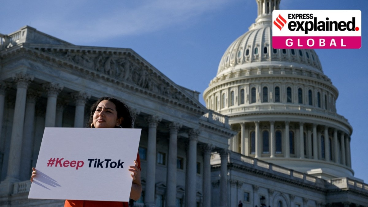 TikTok creator Giovanna Gonzalez of Chicago demonstrates outside the U.S. Capitol.
