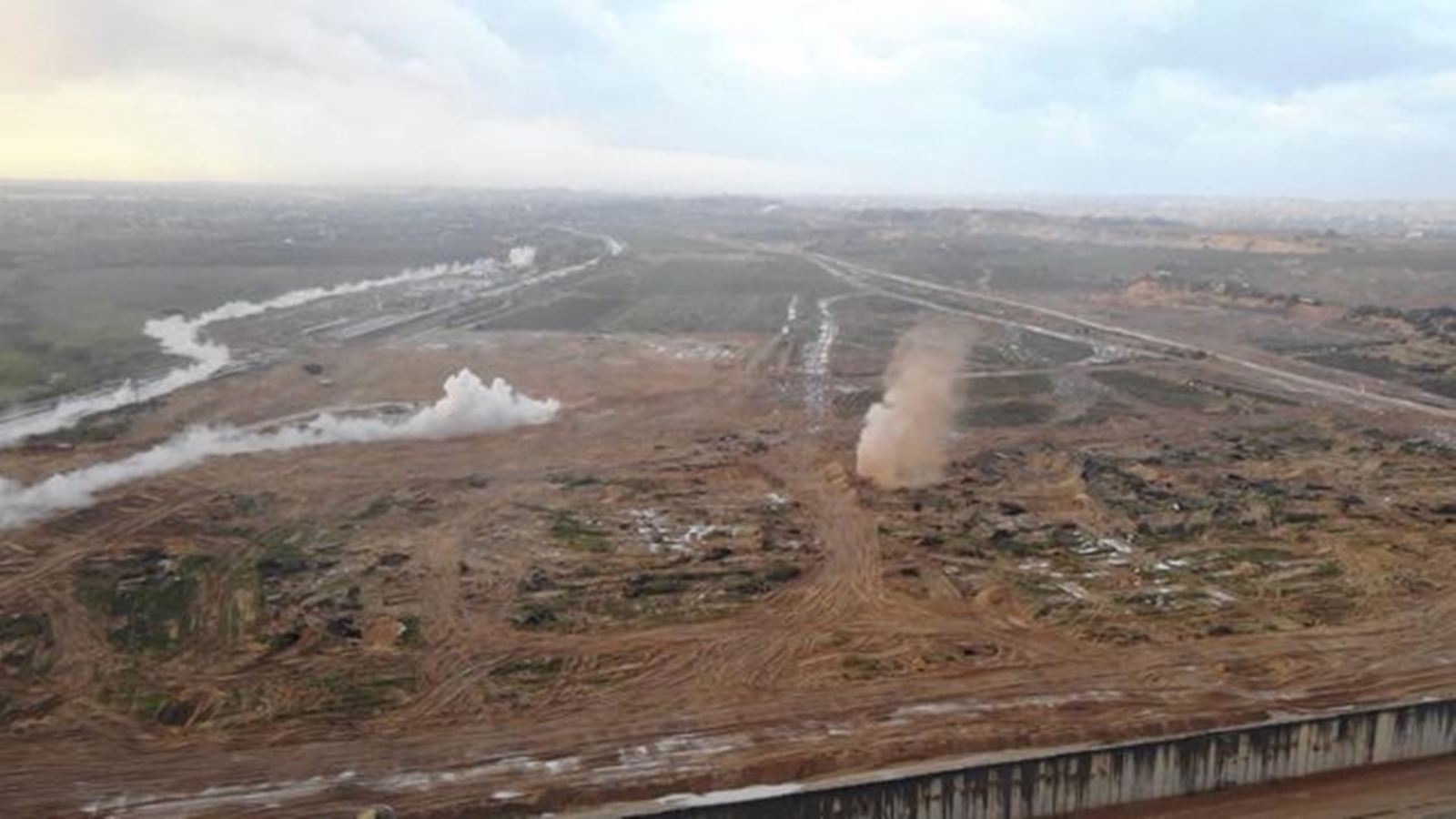 A view of smoke rising during what the Israeli army says is the destruction of a tunnel in Northern Gaza