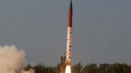 With a range of more than 5,000 km, the Agni-5 is capable of carrying a nuclear warhead of more than one tonne.