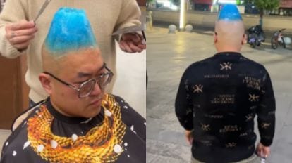 Netizens react to Chinese man's shiny blue hairstyle. Watch video |  Trending News - The Indian Express