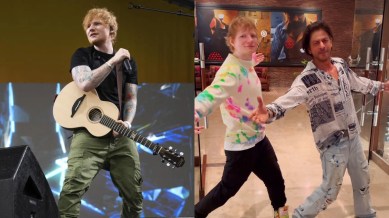 Ed Sheeran nails the signature Shah Rukh Khan pose in an Instagram video. (Photo: AP/Instagram/teddyphotos)