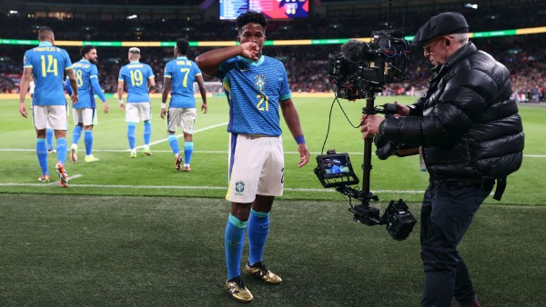 Brazil's Endrick celebrates scoring their first goal