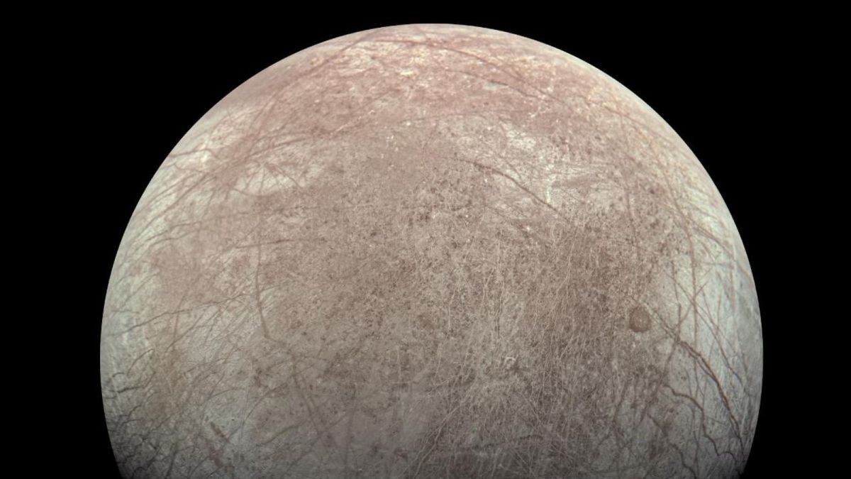 A view of Jupiter’s icy moon Europa was captured by the JunoCam imager aboard NASA’s Juno spacecraft. (NASA/JPL-Caltech/SwRI/MSSS )