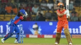 Delhi Capitals wicketkeeper Taniya Bhatia stumps Gujarat Giants batter Ashleigh Gardner during the Women's Premier League (WPL) 2024 match between Delhi Capitals and Gujarat Giants, at M Chinnaswamy Stadium in Bengaluru, Sunday, March 3, 2024. (PTI Photo)