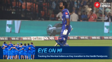 Mumbai Indians captain Hardik Pandya walks off after being dismissed in the IPL 2024 match against Gujarat Titans at the Narendra Modi Stadium in Ahmedabad. (Express photo by Nirmal Harindran)