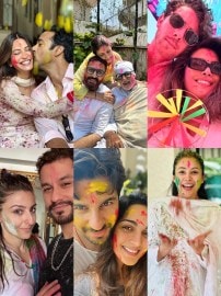 Bollywood celebrities immersed Holi festivities on Monday and shared the glimpses of their intimate revellery of social media.