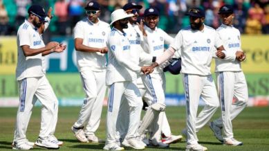 Indian players celebrate after the match