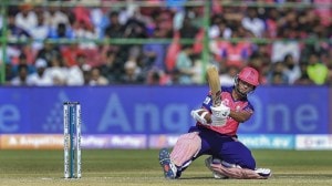 Rajasthan Royals batter Yashasvi Jaiswal plays a shot during the IPl 2024 T20 cricket match between Lucknow Super Giants and Rajasthan Royals at SMS Stadium, in Jaipur