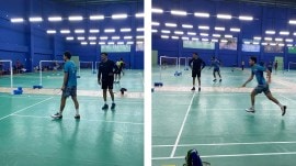Lakshya Sen trains under the watchful eyes of Indian badminton legend Prakash Padukone. (Photos courtesy Viren Rasquinha)