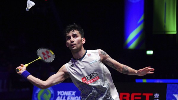 India's Lakshya Sen returns a shot during the men's singles semi final match against Indonesia's Jonatan Christie at the All England Open Badminton Championships at the Utilita Arena in Birmingham on Saturday. (AP Photo)