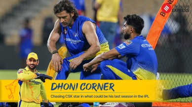 Chennai Super Kings (CSK) captain Ruturaj Gaikwad with teammate MS Dhoni during a training session ahead of the Indian Premier League (IPL) 2024 cricket match between Chennai Super Kings and Royal Challengers Bengaluru, at MA Chidambaram Stadium, in Chennai