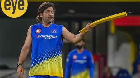 Chennai Super Kings player MS Dhoni during a training session ahead of the Indian Premier League (IPL) 2024 cricket match between Chennai Super Kings and Gujarat Titans, at MA Chidambaram Stadium, in Chennai, Monday. (PTI)