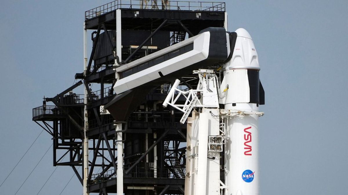 A crew Dragon capsule is shown on top of a SpaceX Falcon 9 rocket as she sits on Launch Pad 39-A Saturday, March 2, 2024, at the Kennedy Space Center in Cape Canaveral, Fla. ((AP/PTI))