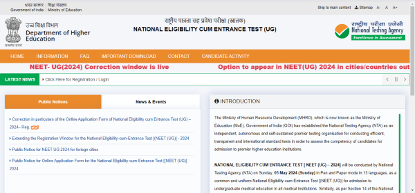 NEET UG 2024 correction window at exams.nta.ac.in/NEET/