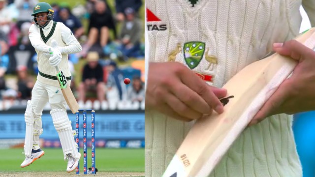 Usman Khawaja was forced to remove a dove sticker on his bat during the Wellington Test against New Zealand.