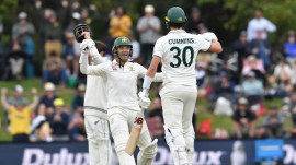 Pat Cummins and Alex Carey's unbeaten 50-run stand for the eighth wicket helped Australia beat New Zealand in Christchurch.