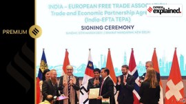 Union Minister for Commerce & Industry Piyush Goyal during the signing of the India-European Free Trade Association (EFTA) Trade & Economic Partnership Agreement, in New Delhi, Sunday, March 10, 2024.