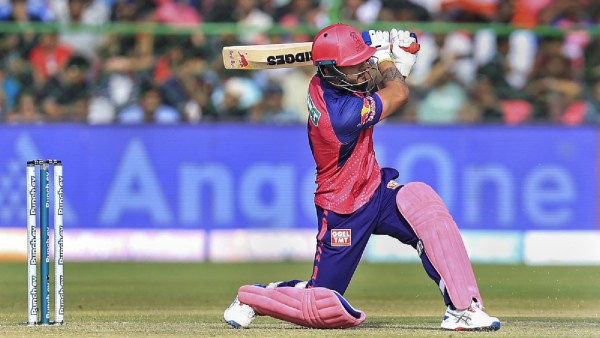 Rajasthan Royals batter Riyan Parag plays a shot during the IPl 2024 T20 cricket match between Lucknow Super Giants and Rajasthan Royals at SMS Stadium, in Jaipur