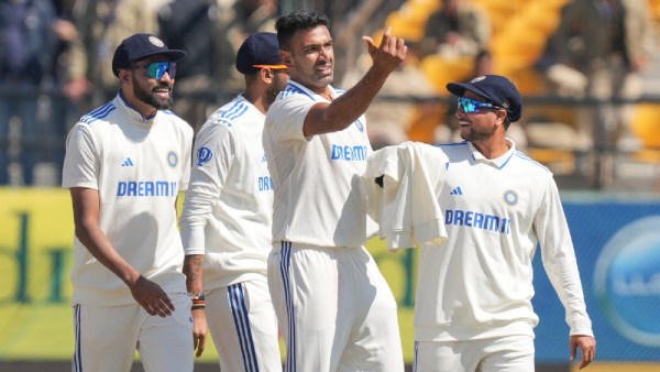 India's R Ashwin with teammates celebrates the wicket of England's Ben Stokes during the 3rd day of the fifth Test cricket match between India and England, in Dharamsala. (PTI)