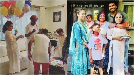 Superstar Rajinikanth celebrated Holi with his daughters Aishwaryaa Rajinikanth and Soundarya Rajinikanth and other family members.