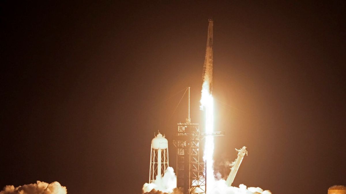 A SpaceX Falcon 9 rocket and Dragon capsule with a crew of four on a mission to the International Space Station lifts off from pad 39A at the Kennedy Space Center in Cape Canaveral, Fla., Sunday, March 3, 2024. (AP/PTI)