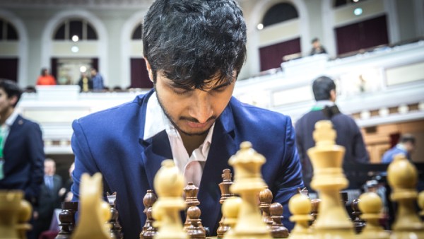 Vidit Gujrathi meditates before the start of a game at the FIDE Grand Swiss 2023 event. (PHOTO via FIDE/Anna Shtourman) 