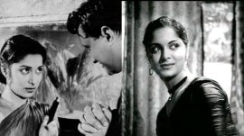 Waheeda Rehman in stills from her films, Kala Bazar (left) and Solva Saal, both opposite Dev Anand. (Photos: YouTube/Navketan Films)